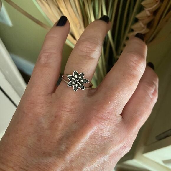 Lotus Flower Double Band Sterling Silver Ring - Picture 3 of 6